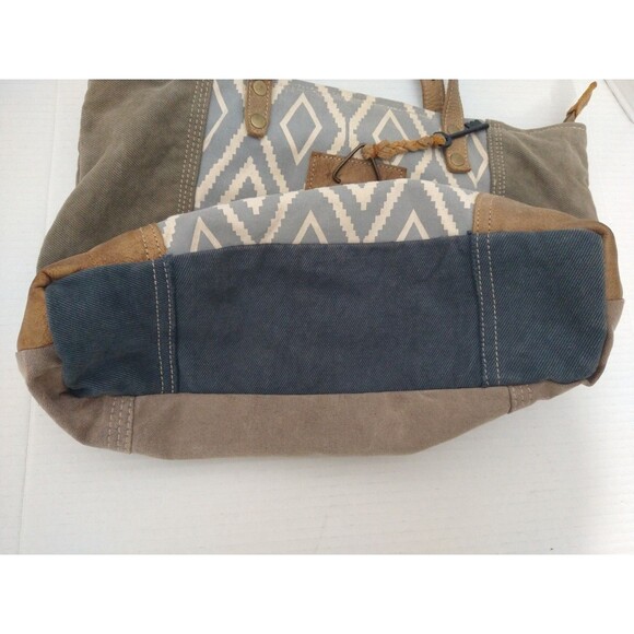 Myra Bag 100% Cotton/Leather Canvas Shoulder Tote Bag Aztec Southwestern Boho - Picture 9 of 16